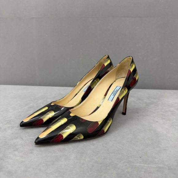 Prada Shoes - 🚩steal authentic Prada Women's Black and Gold Heels